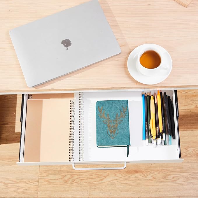 Under Desk Drawer Organizer 21" White Upgrade with Adjustable Brackets, Sliding Pull-Out Under Table Pencil Drawer, Office Standing Desk Attachment for Workbench