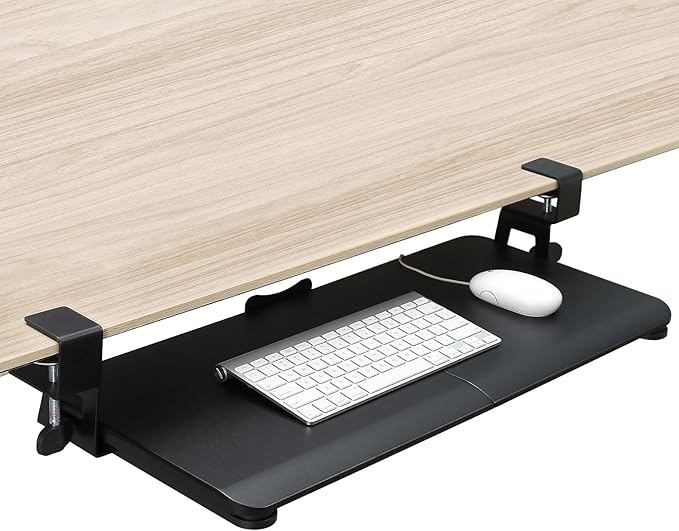 Keyboard Tray Under Desk, Slide Out Computer Keyboard & Mouse Tray with C Clamp-on Mount Easy to Install,30" W（Including Clamps） X 12" D Large Size,Black