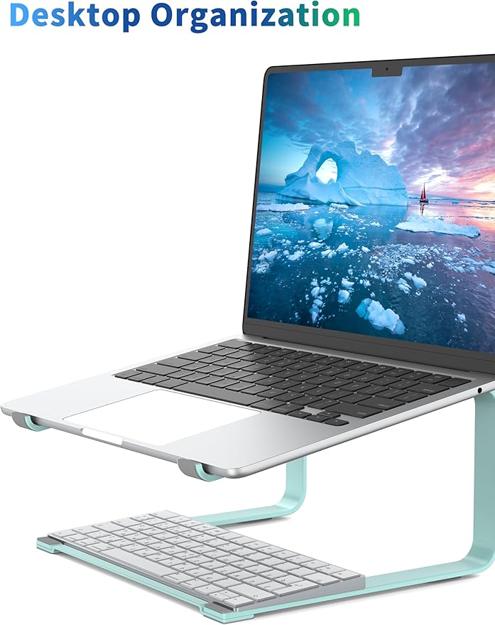 SOUNDANCE Laptop Stand for Desk, Ergonomic Metal Computer Riser for 12-17.3 Inch Laptops, Heavy Duty Stable Desktop Holder, Improves Eye Level & Workspace Organization, Blue