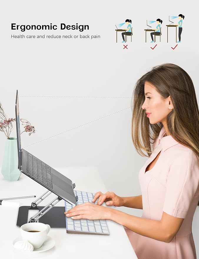 Aoviho Adjustable Laptop Stand for Desk,Portable Laptop Stand Holder and Riser,Foldable Aluminum Notebook Computer Stands for MacBook Air Pro HP Lenovo Dell Samsung, 10-15.6 inch (Navy-Silver-Black)