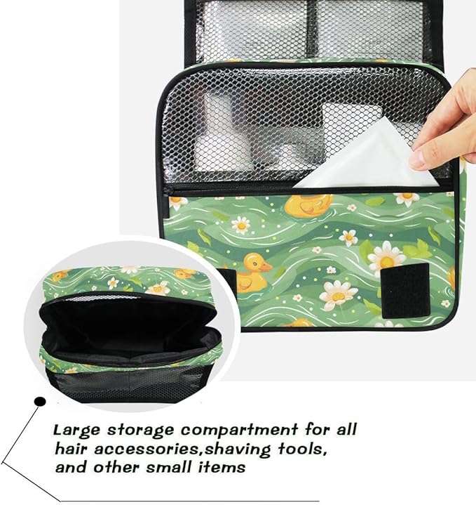 Hanging Travel Toiletry Bag Little Ducks Daisy Flower Kit Makeup Case Cosmetics Organizer for Men Women