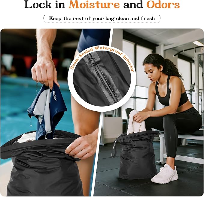 2-Pack Waterproof Travel Laundry Bags, Wet Dry Organizer to Block Odors & Prevent Suitcase Leaks, Roll-Up Dirty Clothes Pouch for Gym, Swim, Camping & Family Vacations