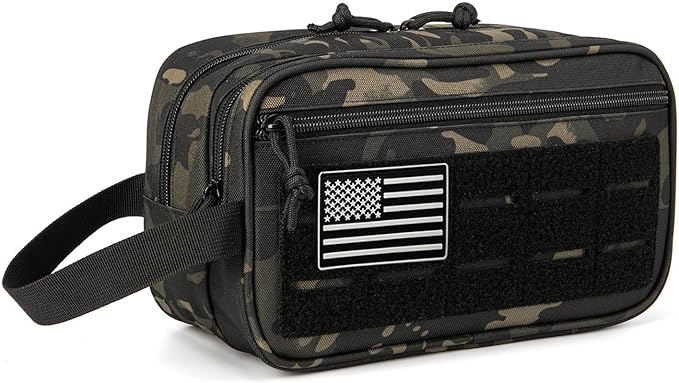 Toiletry Bag for Men - Tactical Hanging Toiletry Bag Small Foldable Shower Bathroom Organizer for Traveling/Cosmetics/Shaving (Black camo)