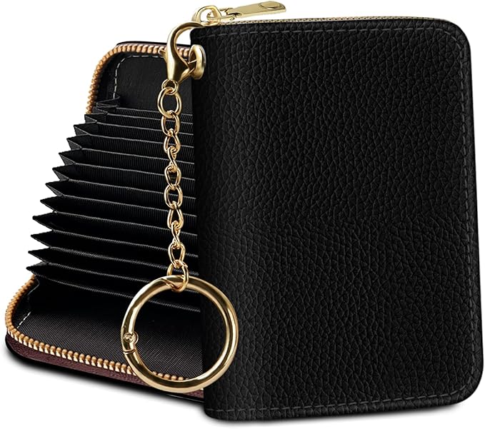 Credit Card Holder RFID Wallet, Small Card Holder Wallet for Women with Keychain Zipper, Funny Leather Print Credit Card Wallets Accordion Gift