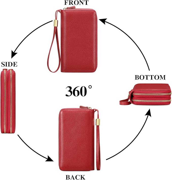 SENDEFN Leather Women Wallet RFID Blocking Zipper Around Phone Holder Clutch Wristlet Large Capacity