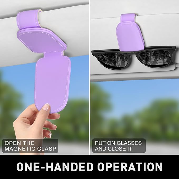 Sunglasses Holder for Car Visor, Magnetic Leather Car Sunglass Holder, Car Sun Visor Glasses Hanger Clip, Car Interior Accessories for Women Men, Fits All Size Eyeglasses
