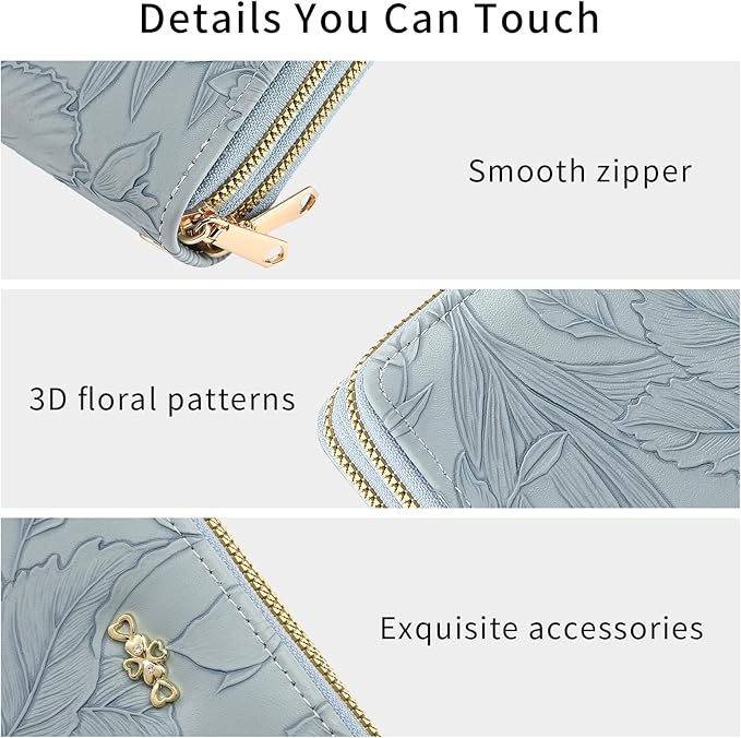RNIEGA Wallet for Women Clutch Double Zip Around Credit Card Holder Leather Women's Wallet Large Capacity