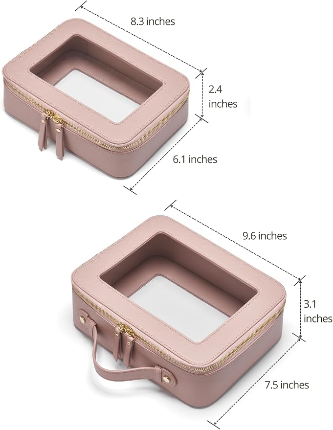 Popvibe Clear Makeup Case Set Pink Toiletry Bag Travel Large Clear Cosmetic Bag with Zipper, Big Make Up Bag Organizer Women Traveling TSA Approved Transparent Bag Car for Essentials