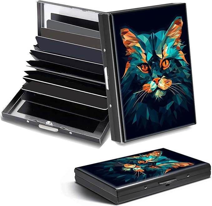 Credit Card Holder, Art Watercolor Cat Design Mini RFID Blocking Aluminum Wallet Slim Metal Hard Case Shell Travel Wallet ID Case Small Credit Cards Case Business Cards for Women Men Girls