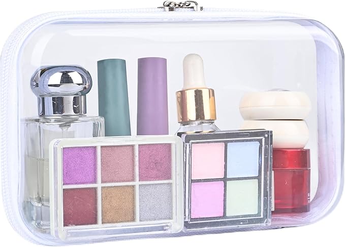 Clear Hard Shell Zipper Case – Waterproof, Durable PVC Makeup Bag & Travel Toiletry Organizer, Compact Transparent Pouch for Cosmetics, Stationery, Kids Toys, Diaper Bags, and Office Supplies (S)
