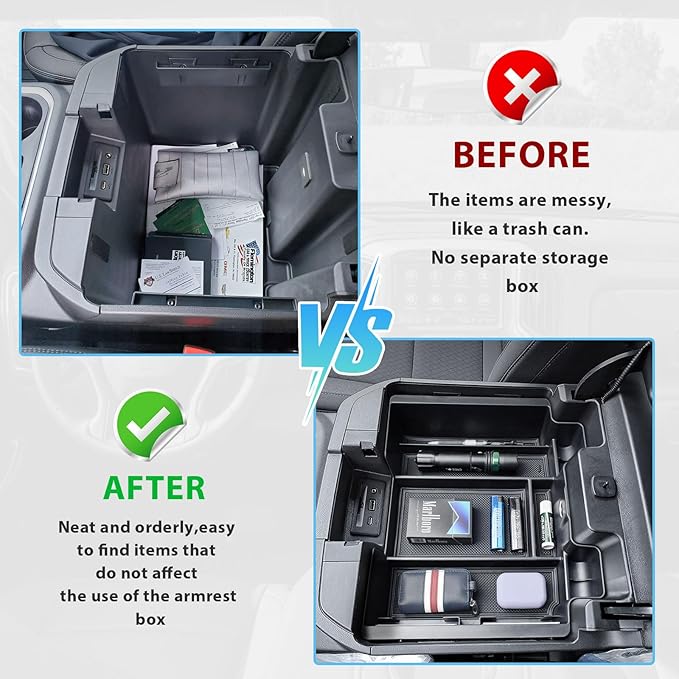 Center Console Organizer Compatible with 2019-2022 Chevy Silverado/Sierra 1500 and 2020-2023 Silverado/Sierra 2500HD 3500HD Accessories Armrest Full Size Tray,Full Console w/Bucket Seats ONLY,Black