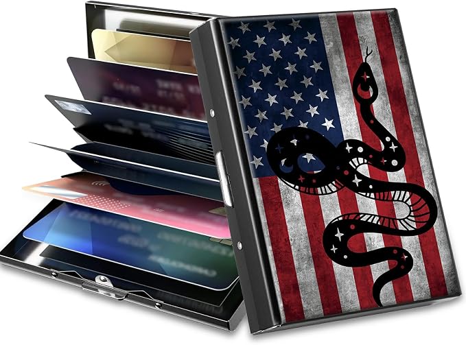 Slim Credit Card Holder, Snake Flag RFID Blocking Metal Wallet for Men & Women, Aluminum Minimalist Hard Case Pocket-Sized Business Cards Organizer (Fits Up to 10 Cards)