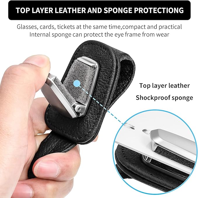 Mudder 2 Packs Sunglasses Holder for Car Universal Visor Sunglasses Holder Clip Leather Eyeglasses Hanger and Ticket Card Clip Eyeglasses Mount for Car(Black)