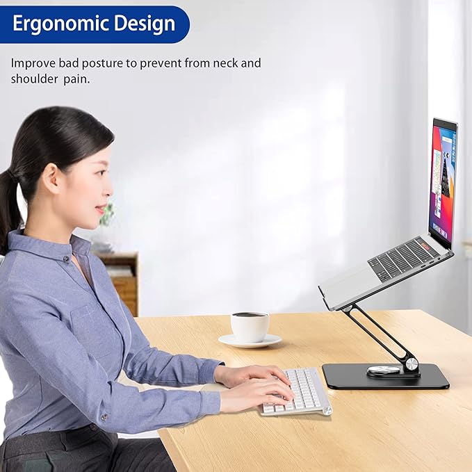 BESIGN LSX7 Laptop Stand with 360 Rotating Base, Ergonomic Adjustable Notebook Riser, Foldable Computer Holder Compatible with 10-15.6" Laptops (Black)