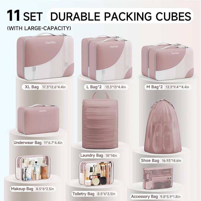 OlarHike 11 Set Packing Cubes for Travel, Gifts for Women Mom,Anti-Tearing Suitcase Organizer with Over 1000 pcs Mesh Holes,Vacation Essentials & Accessories for Cruise Ship