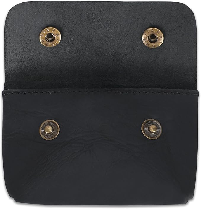 Leather Double Coin Pouch Premium Cash & Card Holder Compact Cable Organizer Travel Makeup Bag, Handmade Artisan Craft Vintage Leather Accessories Multipurpose Wallet & Organizer (Black)