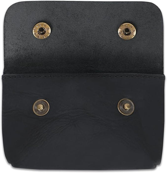 Leather Double Coin Pouch Premium Cash & Card Holder Compact Cable Organizer Travel Makeup Bag, Handmade Artisan Craft Vintage Leather Accessories Multipurpose Wallet & Organizer (Black)