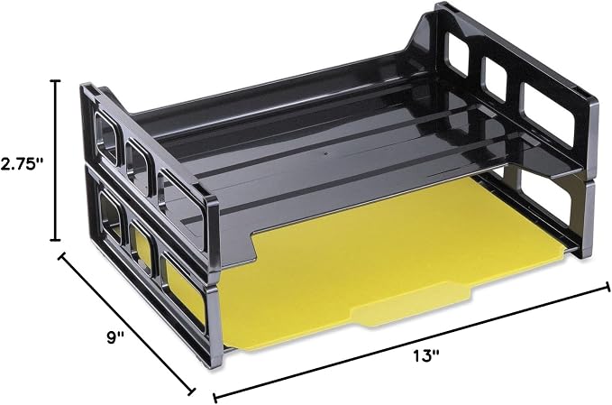 Stackable Desk Tray Organizer Black - Plastic Paper Tray for Letter Size Documents, Desktop File Organizer with 2 Sections, Home, Office, School Desk Paper Organizer - Pack of 6