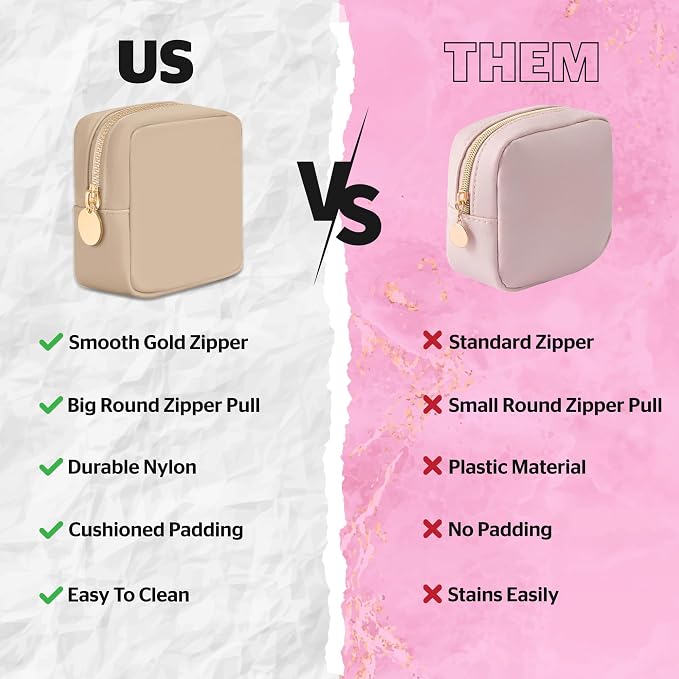DANCOUR Small Makeup Bag For Purse - Makeup Bag Small Cosmetic Bag For Purse - Mini Pouch Travel Makeup Bag Zipper Pouches - Mini Cosmetic Bag For Purse Organizer For Women and Girls (Beige), (MKBAG)