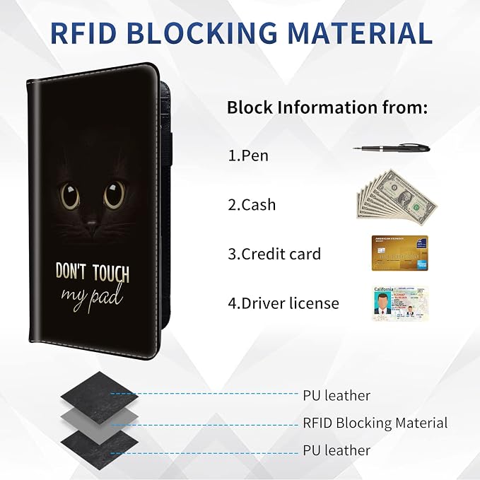 Checkbook Cover - Premium Leather Standard Duplicate Register Check Card Book Holder Wallet with RFID Blocking Function for Girl Men Women,Cat Eye Don't Touch