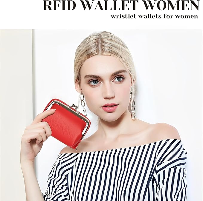 Women's RFID Blocking Wristlet Wallet - 2-in-1 Zip-Around with Coin Purse & Card Slots - Vegan Leather with Secure Clasp (Gift Ready)(Red)