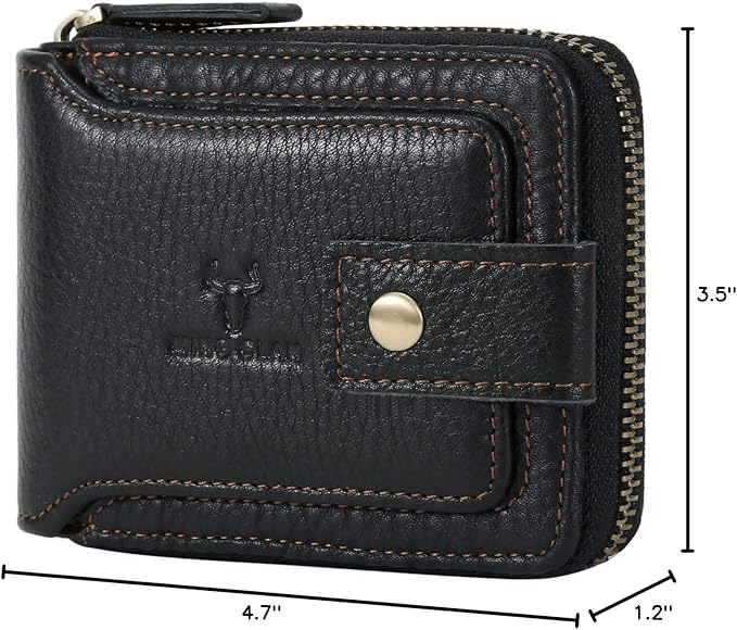 Zipper Wallet Men RFID Blocking Leather Bifold Wallets For Men - Flap ID Window Zip Coin Pocket Mens Zipper Wallets - Big Capacity Credit Card Travel Wallet (Black)