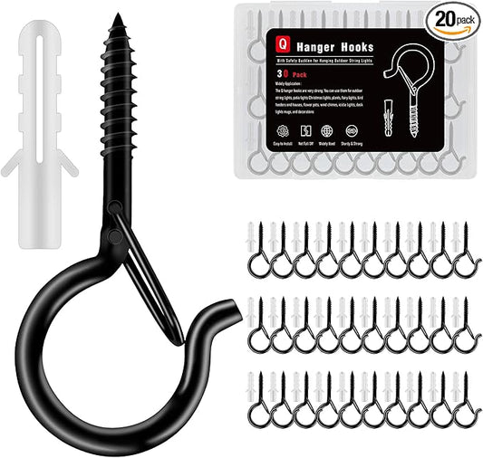 Black Screw Hooks with Safety Lock 2.3" Rustproof Metal Ceiling Hooks for Hanging Plants, Baskets,String Lights & Outdoor Decor, 40LB Capacity (30, Black)