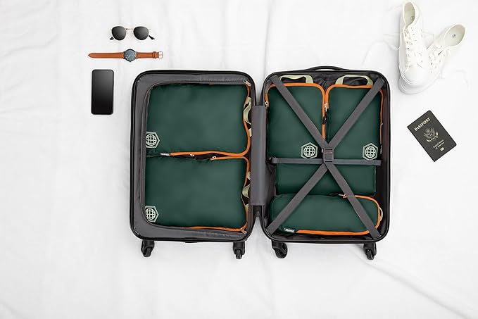 Compression Packing Cubes for Travel, 6-Piece Lightweight Packing Cubes Set for Carry-On Luggage & Backpacks – TRIPPED Travel Gear (Green and Orange)