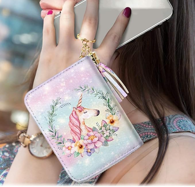Coco Rossi Leather Credit Card Wallet for Women, RFID Blocking Zipper Cards Holder with Tassel