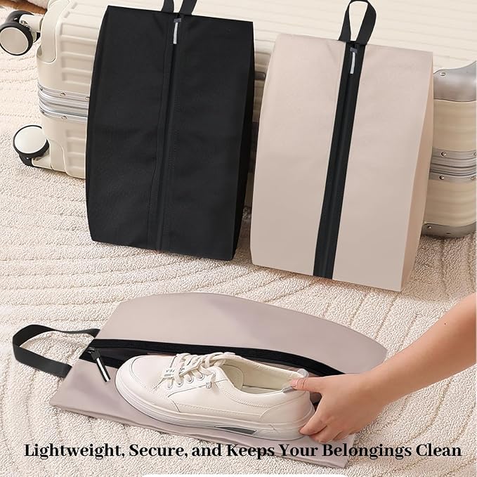 Shoe Bag Water-Resistant, Travel Friendly Golf Shoe Bag with Zipper for Sports Ideal for Gym,Spikes,Golf,Tennis (Off White, 1-Pack)
