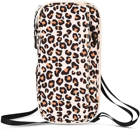 RFID Blocking Family Passport Holder, Leopard print style，Multi-functional Travel Document Organizer, for Women, Men, and Families