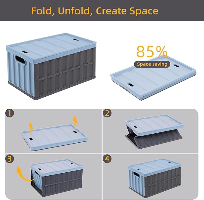 Citylife 64L Collapsible Storage Bins with Lids Plastic Storage Containers for Organizing Stackable Storage Box Large Heavy Duty Utility Crates, 2 Packs
