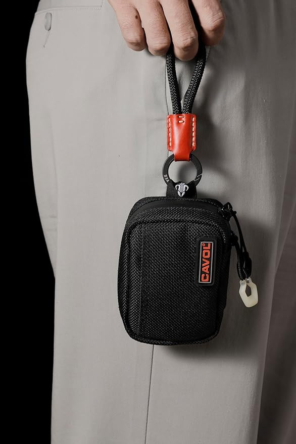 EDC Pouch,Nylon Pocket Organizer for 4.21" Folding Knife Sheath,Small Organizer Pouch Multitool Bags,GITD Drawstring and Titanium Keychain Accessories (patch not included)(Black)