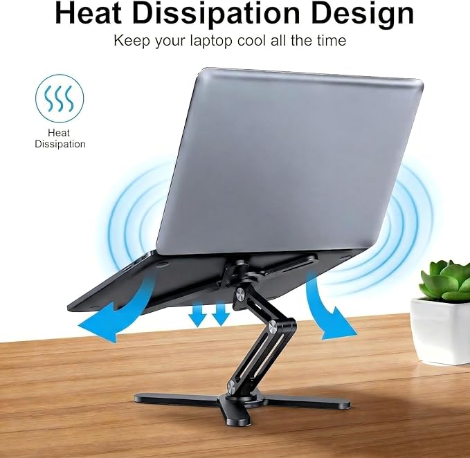 Atizzy 360 Rotating Laptop Stand for Desk, Ergonomic Foldable Aluminum Computer Riser, Adjustable Desktop Holder for Desk, Compatible with All Laptops up to 16 Inches, Black