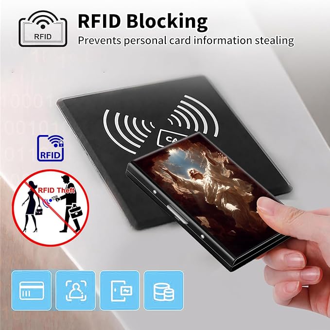 Metal Wallet,Credit Card Holder for Women Men,RFID Blocking Card Holder Mini Slim Aluminum Wallet ID Case Hard Case Business Card Holder Case,Jesus Cave Light