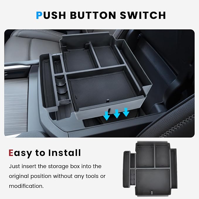Center Console Organizer Tray Compatible with 2021 2022 2023 2024 2025 2026 GMC YuKon Denali, Chevy Suburban/Tahoe Armrest Storage Box Interior Accessories (Fit for Power-Sliding Console ONLY)