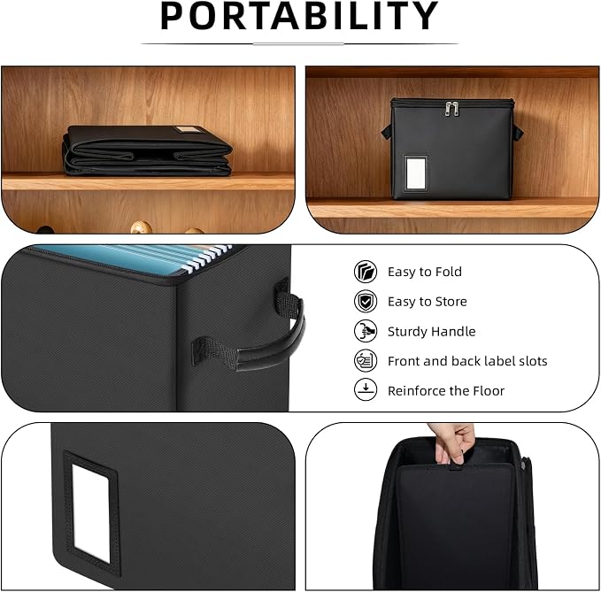 Fireproof File Box with PVC Slides & Dual Zippers, Collapsible Document Organizer Box for Home Office, Fireproof Filing Cabinet Storage Case, Portable File Organizer for Letter A4 Documents, Small