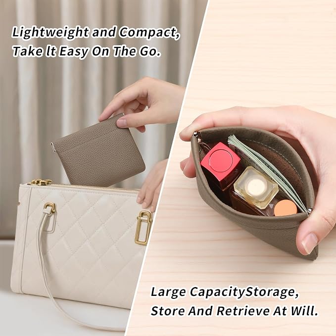 Genuine Leather Squeeze Coin Purse Pouch Change Holder For Men & Women Mini Change Purse Pouch for Pocket, Small Pouch Credit Card Key Headset Lipstick Holder (Grey)