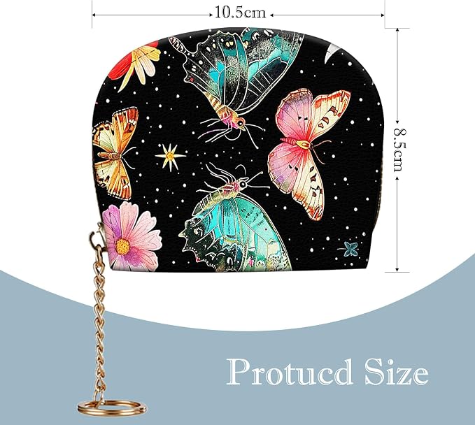 Women's Slim RFID Wallet – Compact Leather Card Holder Wallet for Women, 9 Card Slots RFID Blocking Credit Card Organizer, Small Travel Wallet - Butterfly Moon Flower