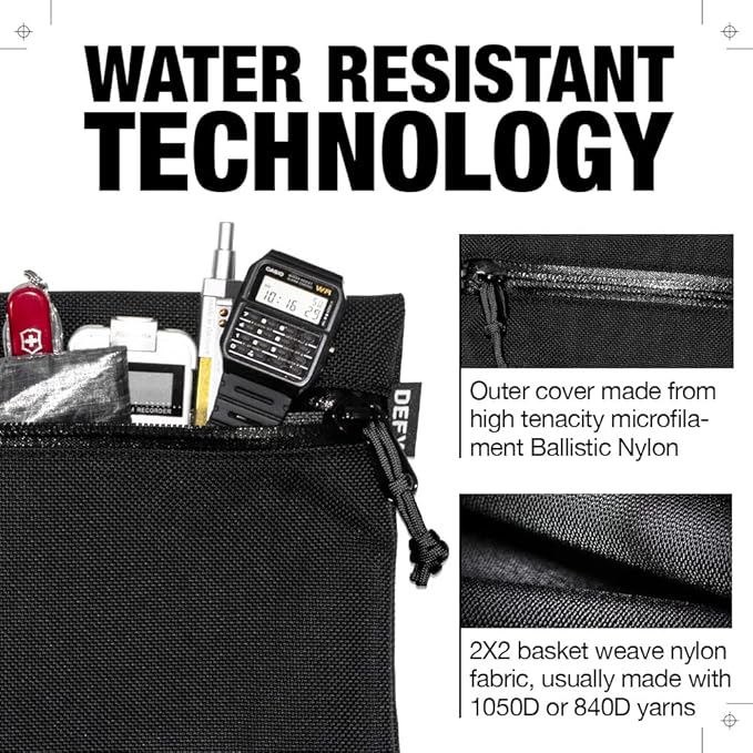 DEFY Project Ballistic Travel Pouch | Lightweight Nylon Organizer | Premium Tech Wallet | Water Resistant Travel Organizer (Large, Black)
