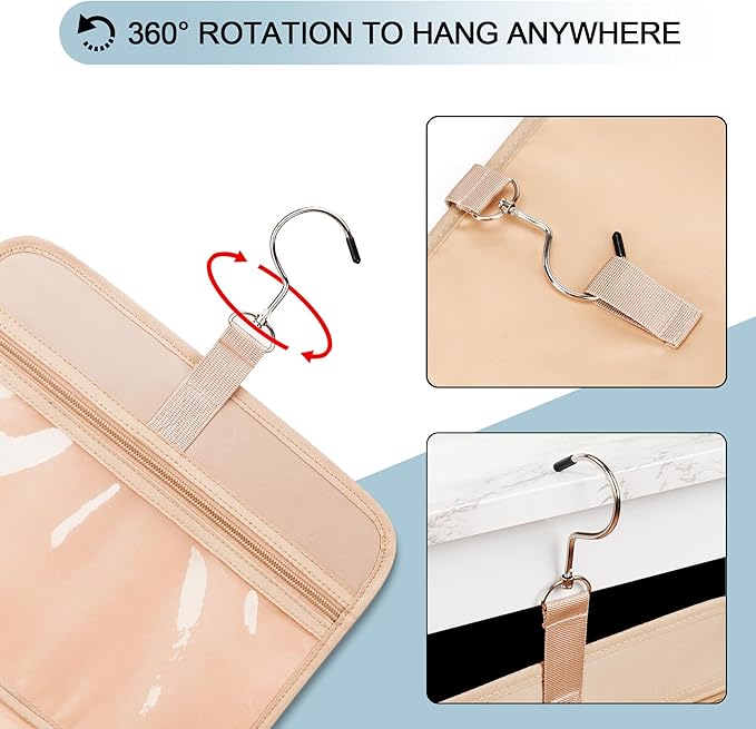 COOSKY Travel Hanging Toiletry Bag for Women, Cruise Ship Essentials, with Jewelry Organizer, Extra Large Makeup Dopp Kit, Waterproof Cosmetic Bags, Toiletries Kit Set with Trolley Belt, Sky Blue