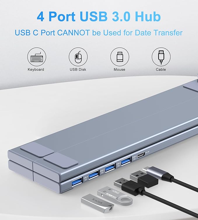 M61 USB C to USB Hub Portable Laptop Stand, Aluminum 4 Ports USB3.0 Multiport Adapter Adjustable Laptop Docking Station Stand Compatible with MacBook Pro/Air, Chromebook, Keyboard, Mouse, HDD
