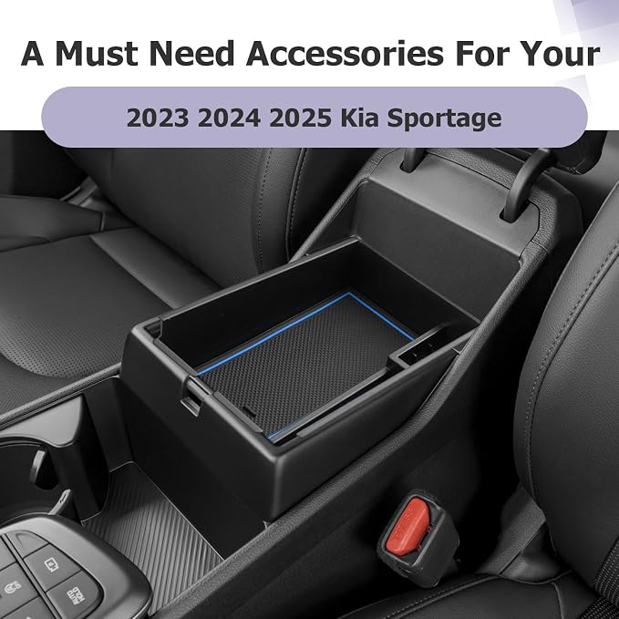 LUWU 2025 2026 S portage Center Console Organizer for 2023 2024 2025 2026 Kia S portage Accessories Armrest Console Storage Box Insert Tray [NOT for Manual Transmission] ABS Material Blue-trim