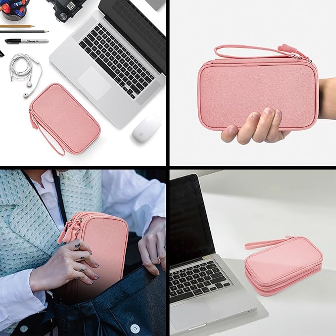 CAAORDKSO Electronics Accessories Organizer Pouch Bag, Electronic Organizer Travel Case Cable Organizer Electronics Accessories Bag for Cable, Cord, Charger, Power Bank, Earphone (Light Pink, Large)