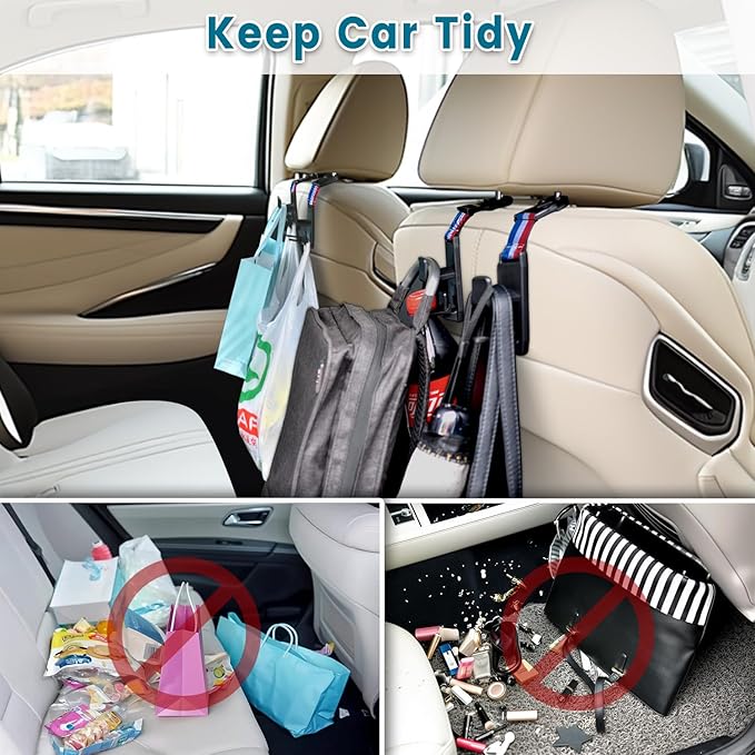 Purse Hook for Car, Adjustable Headrest Bag Seat Hooks Back, Car Accessories for Women, Coloured, 4 Pack