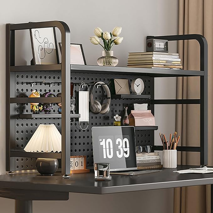 Desk Extender, Desk Organizer Shelf, Peg Doard Display Stan, Load Bearing Capacity 50kg/110lb, Desk Extender Pegboard Workstation, for Table Accessories(Black,95x68x20cm/37x27x8in)