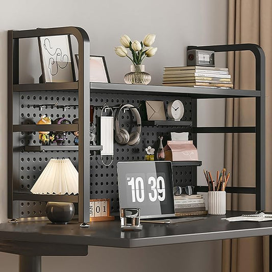 Desk Extender, Desk Organizer Shelf, Peg Doard Display Stan, Load Bearing Capacity 50kg/110lb, Desk Extender Pegboard Workstation, for Table Accessories(Black,95x68x20cm/37x27x8in)