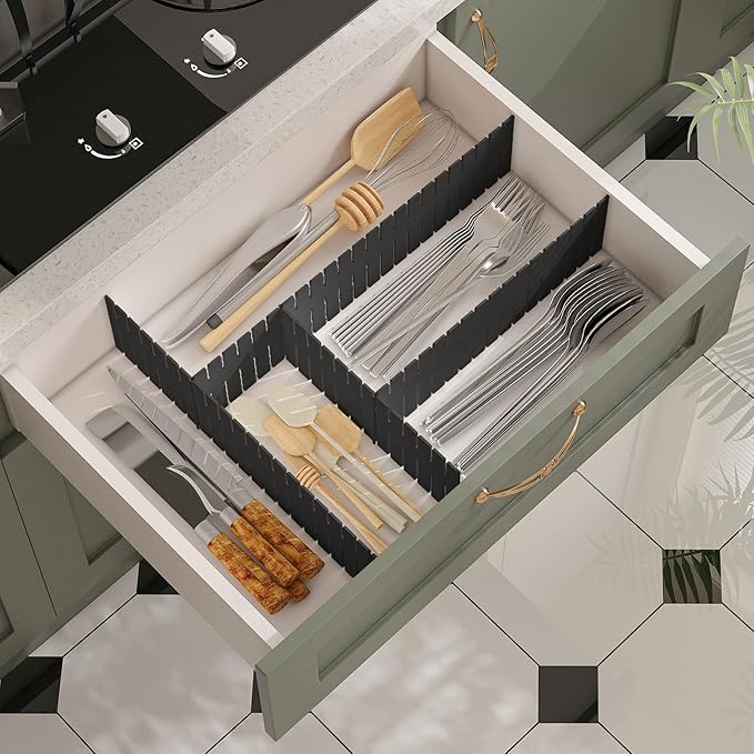 ALBAD Plastic Drawer Dividers Adjustable Drawer Organizer Dividers Separator for Tidying Clutter/Cutlery/Underwear/Socks/Clothes/Dresses/Boxes/Bins in Kitchen Bathroom Bedroom Office (8)