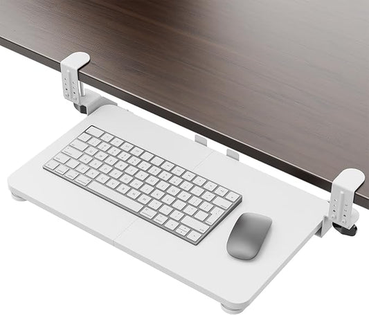 Small Keyboard Tray Under Desk, Pull Out Keyboard & Mouse Tray with Adjustable C-clamp, 20(25.9 Including Clamps) x 11.8 Inch Slide Out Computer Keyboard Drawer Mouse Tray for Typing, White