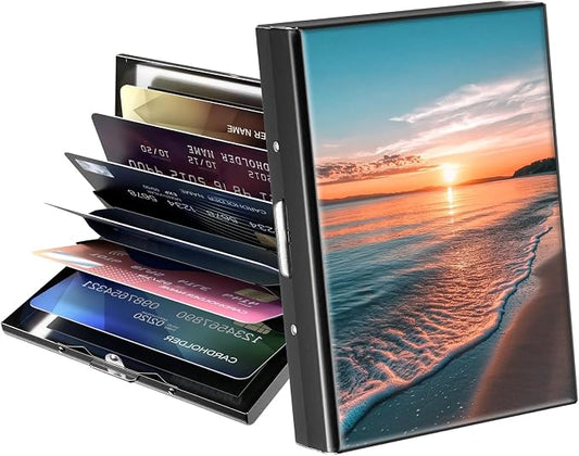 Metal Wallet,Credit Card Holder for Women Men,RFID Blocking Card Holder Wallet Mini Slim Aluminum Wallet ID Case Hard Card Case Business Card Holder Case,Sunsut Sea Beach